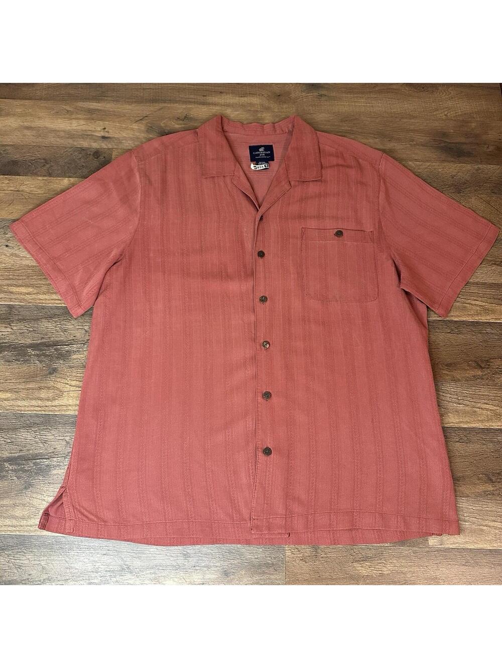 Caribbean Joe Men’s Silk 3XL Salmon Tropical Hawaiian Camp Button Up Shirt